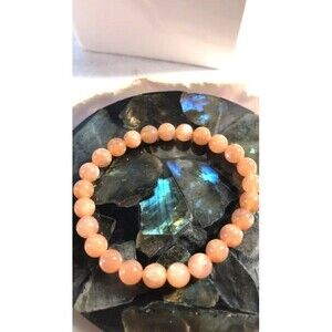 Peach Moonstone Beaded Stretch Bracelet